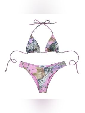🚺 TicToc Daniela Camo Print Triangle Bikini Set [BLUSH CAMO]